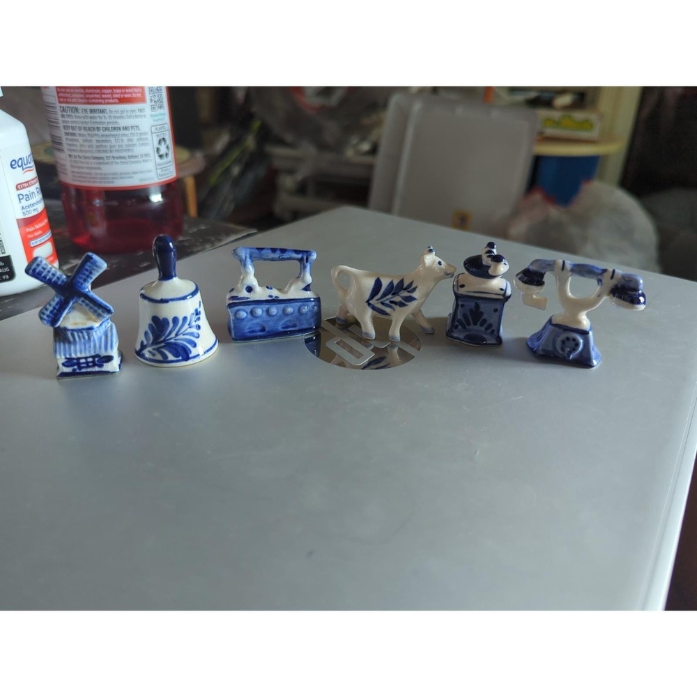 6 Vintage Delft Blue Mini Ceramic Pieces Trinket Box Decor Miniatures